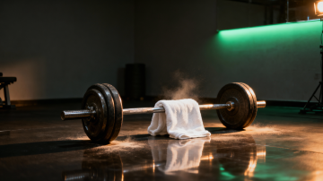 A barbell resting on the floor in soft shadow, recovery week