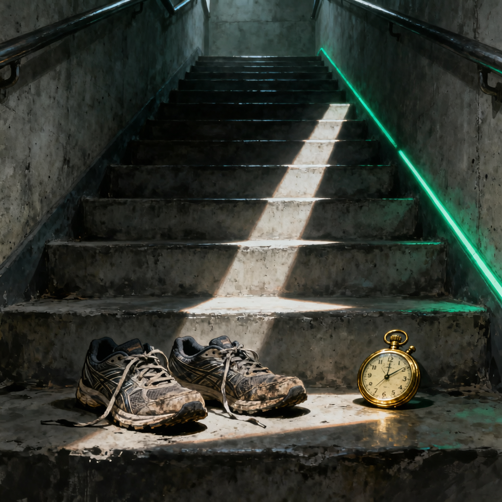 A kettle boiling on a stove with a stopwatch running, dark and editorial