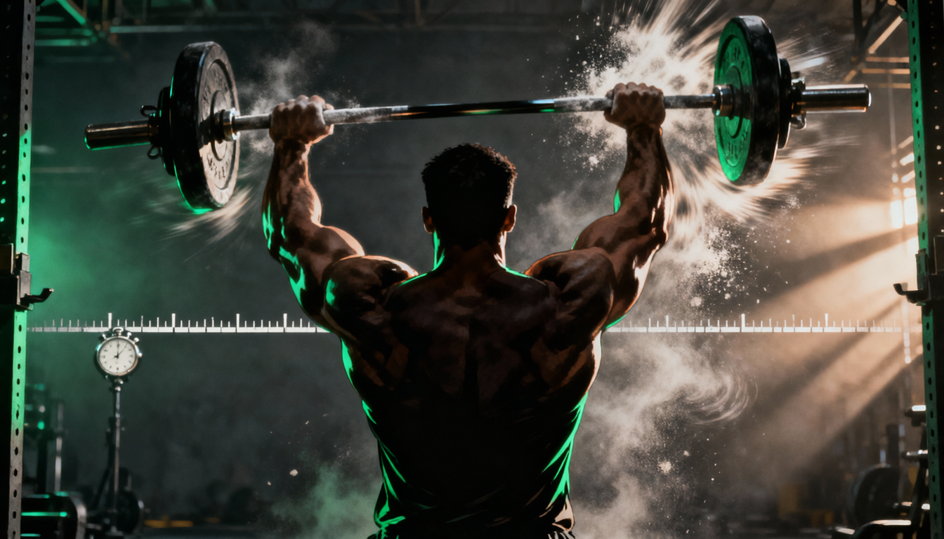 A weighted upper-body row moved explosively, dark and editorial